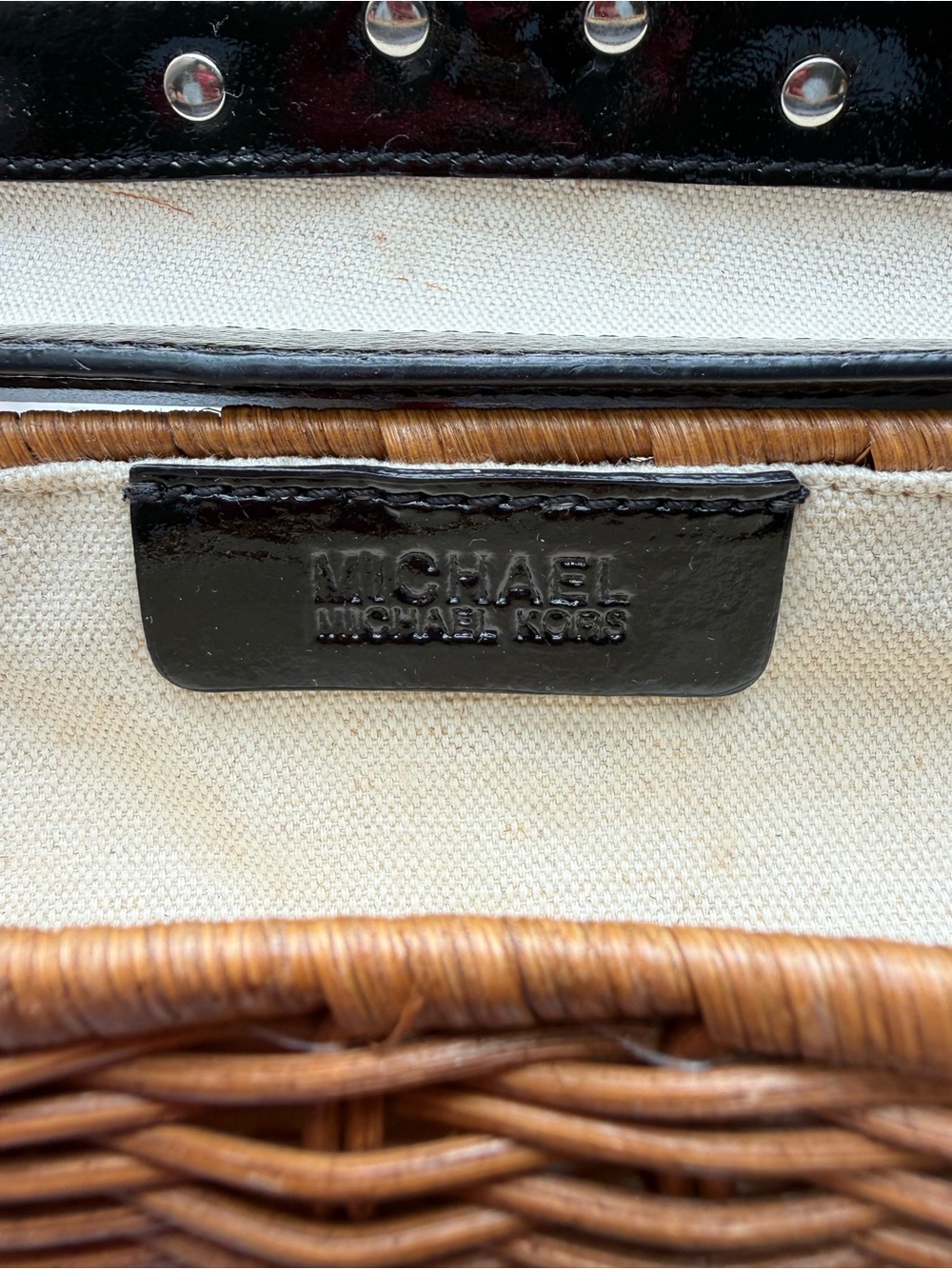 Michael Kors Wicker Mini Clutch with Black Leather Trim and Silver Lock - Picture 4 of 4